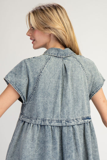 ee:some Mineral Washed Button Down Mini Dress in Denim