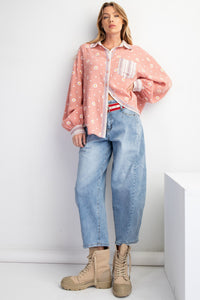 Easel Floral Print Button Down Top in Dried Rose