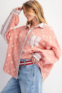 Easel Floral Print Button Down Top in Dried Rose