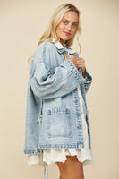 Wisteria Lane OVERSIZED Denim Jacket with Side Ties in Light Denim ON ORDER
