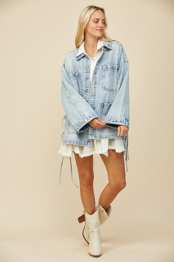 Wisteria Lane OVERSIZED Denim Jacket with Side Ties in Light Denim ON ORDER