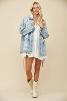 Wisteria Lane OVERSIZED Denim Jacket with Side Ties in Light Denim ON ORDER