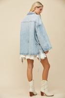 Wisteria Lane OVERSIZED Denim Jacket with Side Ties in Light Denim ON ORDER