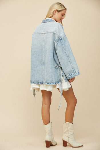 Wisteria Lane OVERSIZED Denim Jacket with Side Ties in Light Denim ON ORDER