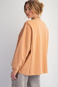 Easel Studded Heart Patch Top in Apricot