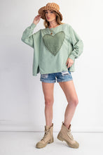 Load image into Gallery viewer, Easel Studded Heart Patch Top in Sage
