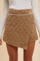 AnnieWear Quilted Textured Velvet Skort in Taupe