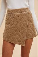 AnnieWear Quilted Textured Velvet Skort in Taupe