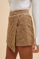 AnnieWear Quilted Textured Velvet Skort in Taupe