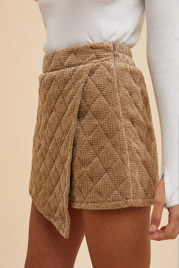 AnnieWear Quilted Textured Velvet Skort in Taupe