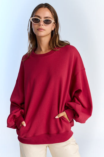 Papermoon Lea OVERSIZED Solid Color Sweatshirt in Mulberry