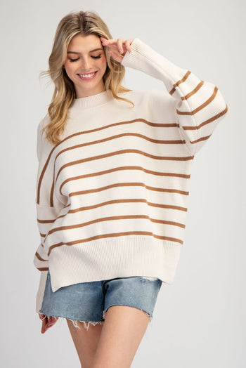 ee:some Contrasting Color Striped Sweater in Oatmeal