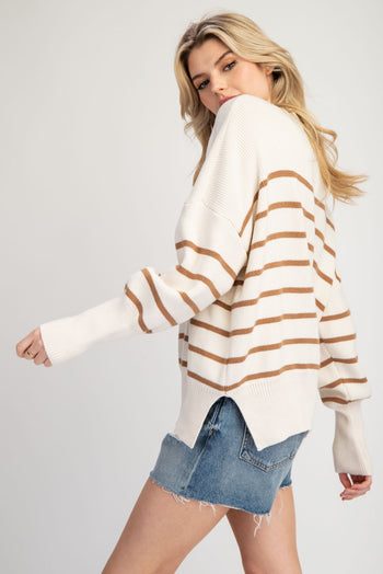 ee:some Contrasting Color Striped Sweater in Oatmeal