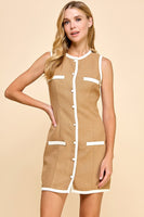 TCEC FITTED Textured Button Down Mini Dress in Mocha