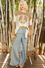 Load image into Gallery viewer, POL OVERSIZED Solid Knit and Open Knit Crochet Top with Peace Sign Patch in Khaki Multi
