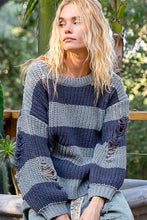 Load image into Gallery viewer, POL Chenille Striped Distressed Sweater in Olive/Charcoal
