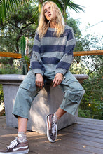 Load image into Gallery viewer, POL Chenille Striped Distressed Sweater in Olive/Charcoal
