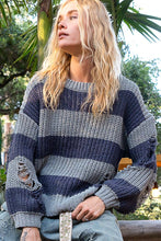 Load image into Gallery viewer, POL Chenille Striped Distressed Sweater in Olive/Charcoal
