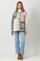 Mystree Mixed paid Color Block Shacket in Ivory/Oat