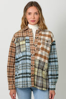 Mystree Mixed paid Color Block Shacket in Toffee/Blue