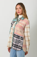 Mystree Mixed paid Color Block Shacket in Ivory/Oat