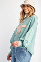 Load image into Gallery viewer, Easel Suede Patch Cotton Jersey Top in Ocean Green
