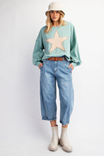 Load image into Gallery viewer, Easel Suede Patch Cotton Jersey Top in Ocean Green
