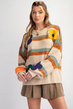 Load image into Gallery viewer, Easel Striped Knit Sweater with Textured Flower Patches in Khaki
