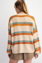 Load image into Gallery viewer, Easel Striped Knit Sweater with Textured Flower Patches in Khaki
