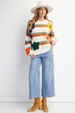 Load image into Gallery viewer, Easel Striped Knit Sweater with Textured Flower Patches in Ivory
