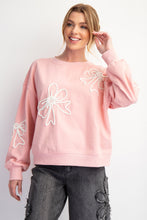 Load image into Gallery viewer, Easel Terry Knit Pullover Top with Bow Patches in Blush
