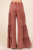 Mittoshop Mineral Washed Tiered Detail Wide Leg Pants in Sienna