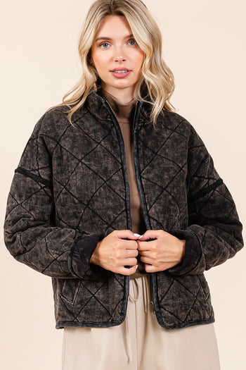 Mittoshop Mineral Washed Quilted Jacket in Black