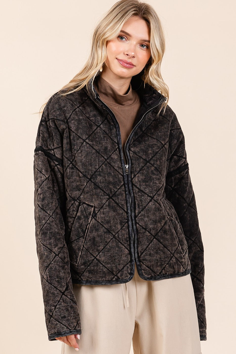 Mittoshop Mineral Washed Quilted Jacket in Black – June Adel
