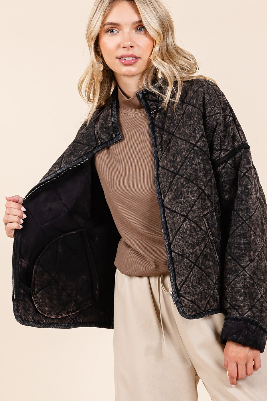 Mittoshop Mineral Washed Quilted Jacket in Black – June Adel