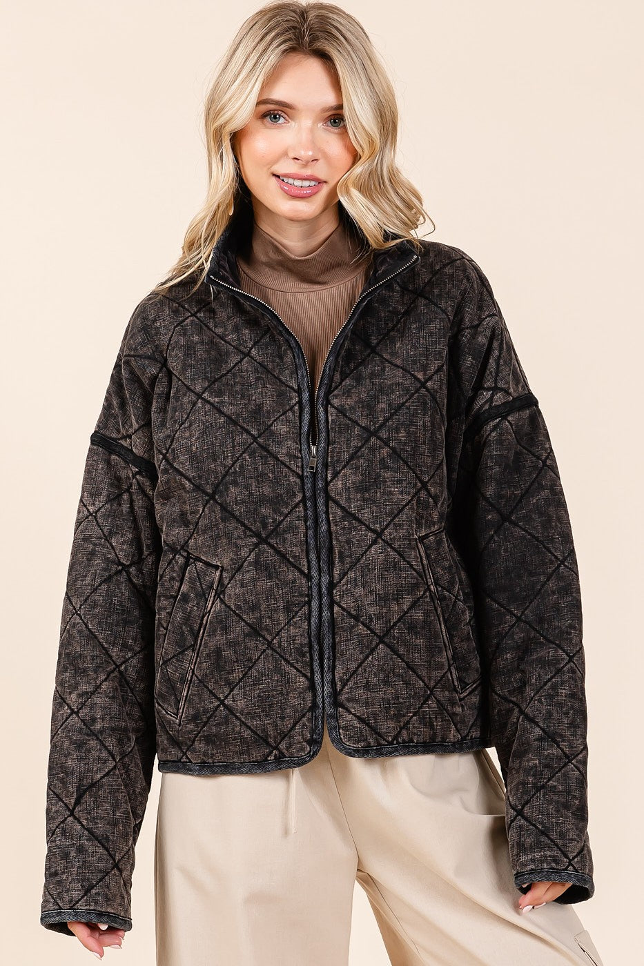Mittoshop Mineral Washed Quilted Jacket in Black – June Adel