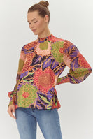 Jodifl Flower Print Satin Top in Mulberry/Green