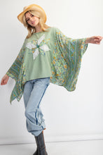 Load image into Gallery viewer, Easel Mixed Print Flower Patched Poncho Top in Sage
