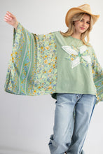 Load image into Gallery viewer, Easel Mixed Print Flower Patched Poncho Top in Sage
