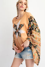 Load image into Gallery viewer, Easel Mixed Print Flower Patched Poncho Top in Terracotta
