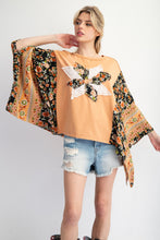 Load image into Gallery viewer, Easel Mixed Print Flower Patched Poncho Top in Terracotta
