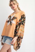 Load image into Gallery viewer, Easel Mixed Print Flower Patched Poncho Top in Terracotta
