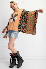 Load image into Gallery viewer, Easel Mixed Print Flower Patched Poncho Top in Terracotta
