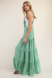 ee:some Solid Color Jumpsuit with Lace Trim Details in Pastel Green