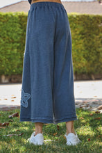 Load image into Gallery viewer, Oddi Solid Color Flower Patched Palazzo Pants in Washed Heather Navy
