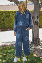 Load image into Gallery viewer, Oddi Solid Color Flower Patched Palazzo Pants in Washed Heather Navy
