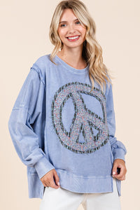 Mittoshop OVERSIZED Peace Sign Patch Sweatshirt in Rain Blue