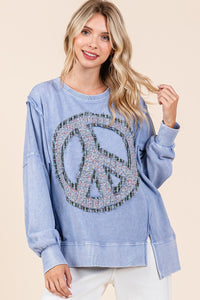 Mittoshop OVERSIZED Peace Sign Patch Sweatshirt in Rain Blue