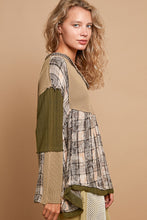 Load image into Gallery viewer, POL Overlay Baby Doll Cut Print and Knitted Top in Olive Multi
