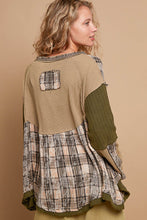 Load image into Gallery viewer, POL Overlay Baby Doll Cut Print and Knitted Top in Olive Multi
